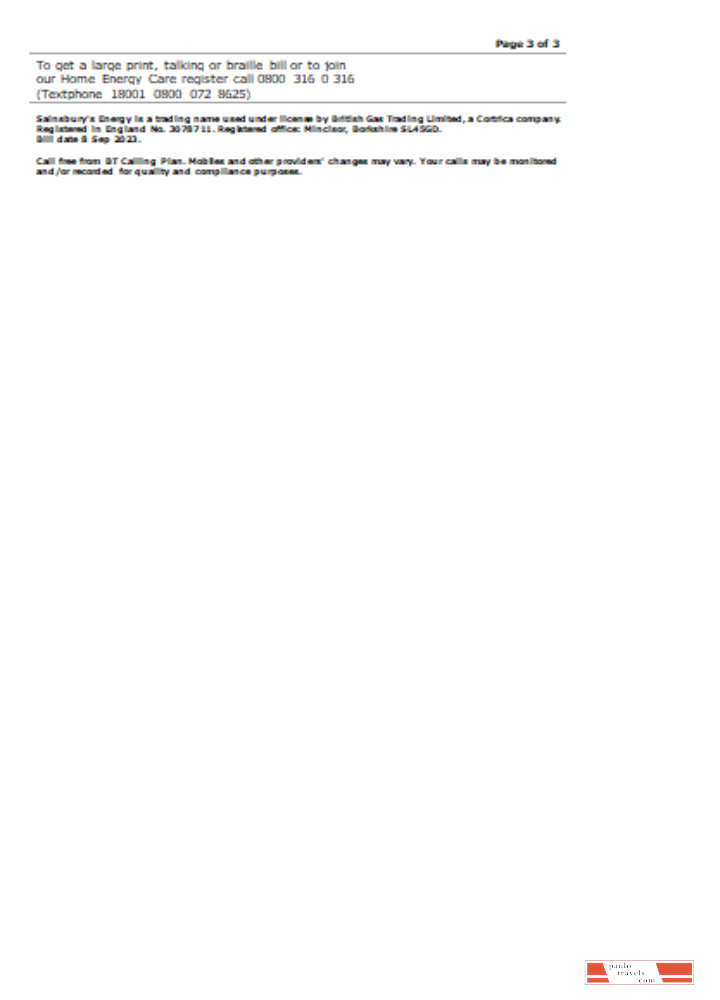 Sainsbury  Energy (British Gas) business utility bill, page 3. SCR PSD template